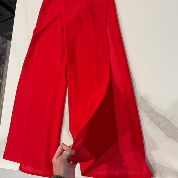 BCBGeneration Strappy Wide Leg Jumpsuit Red Women's 4 Pockets Adjustable Straps - Picture 2 of 10